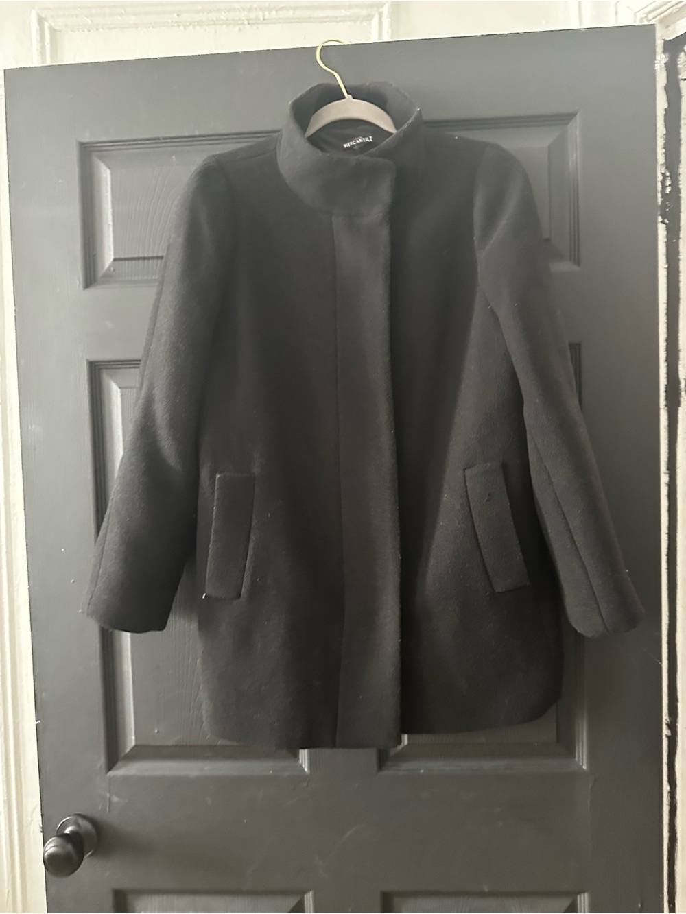 J. Crew Factory Black Stand-Collar Wool-Blend Pea Coat
